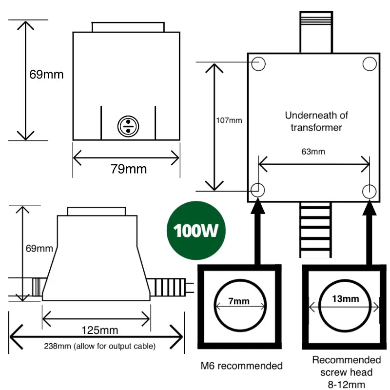 12v AC Waterproof Transformer (Various Wattages) - Open-ended Output Cable