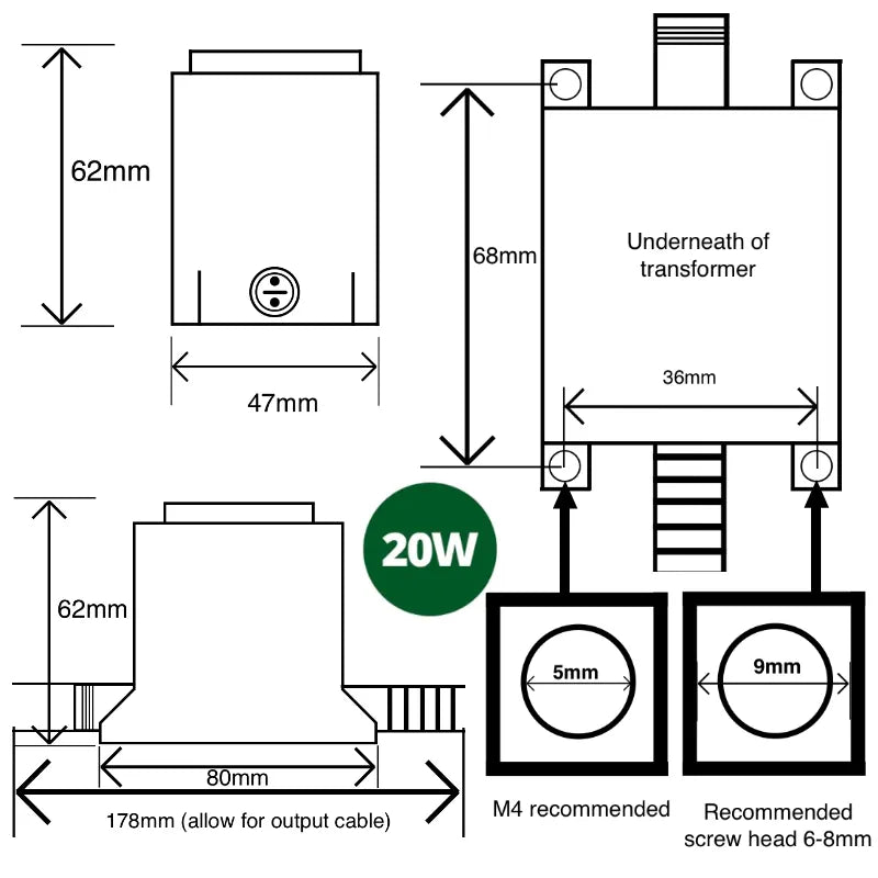 12v AC Waterproof Transformer (Various Wattages) - Open-ended Output Cable