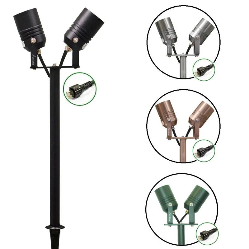 AlvaLED - Adjustable 12v Twin Spike Light (MR16 / 12V) - Black / Green / Titanium Silver / Cocoa Copper