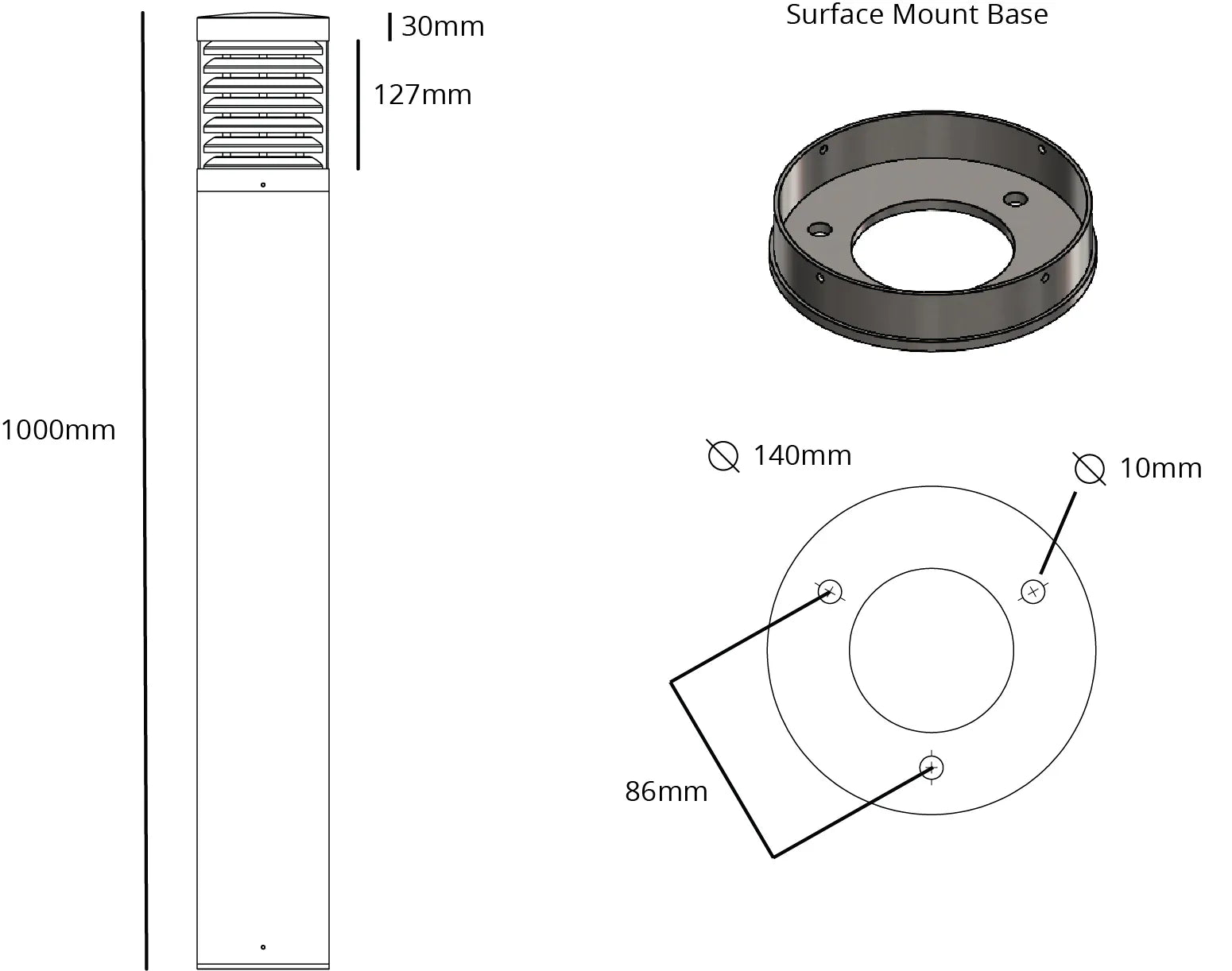 MARINA - Marine Grade 316 Stainless Steel PIR Bollard Light - Surface Mount