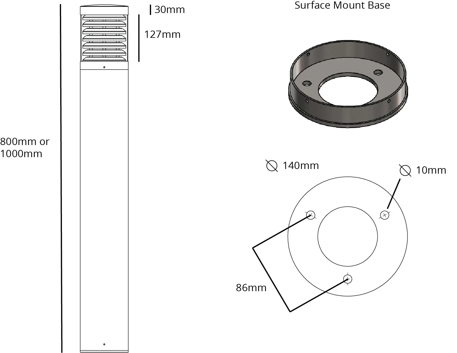 MARINA - Marine Grade 316 Stainless Steel Photocell Bollard Light - Surface Mount