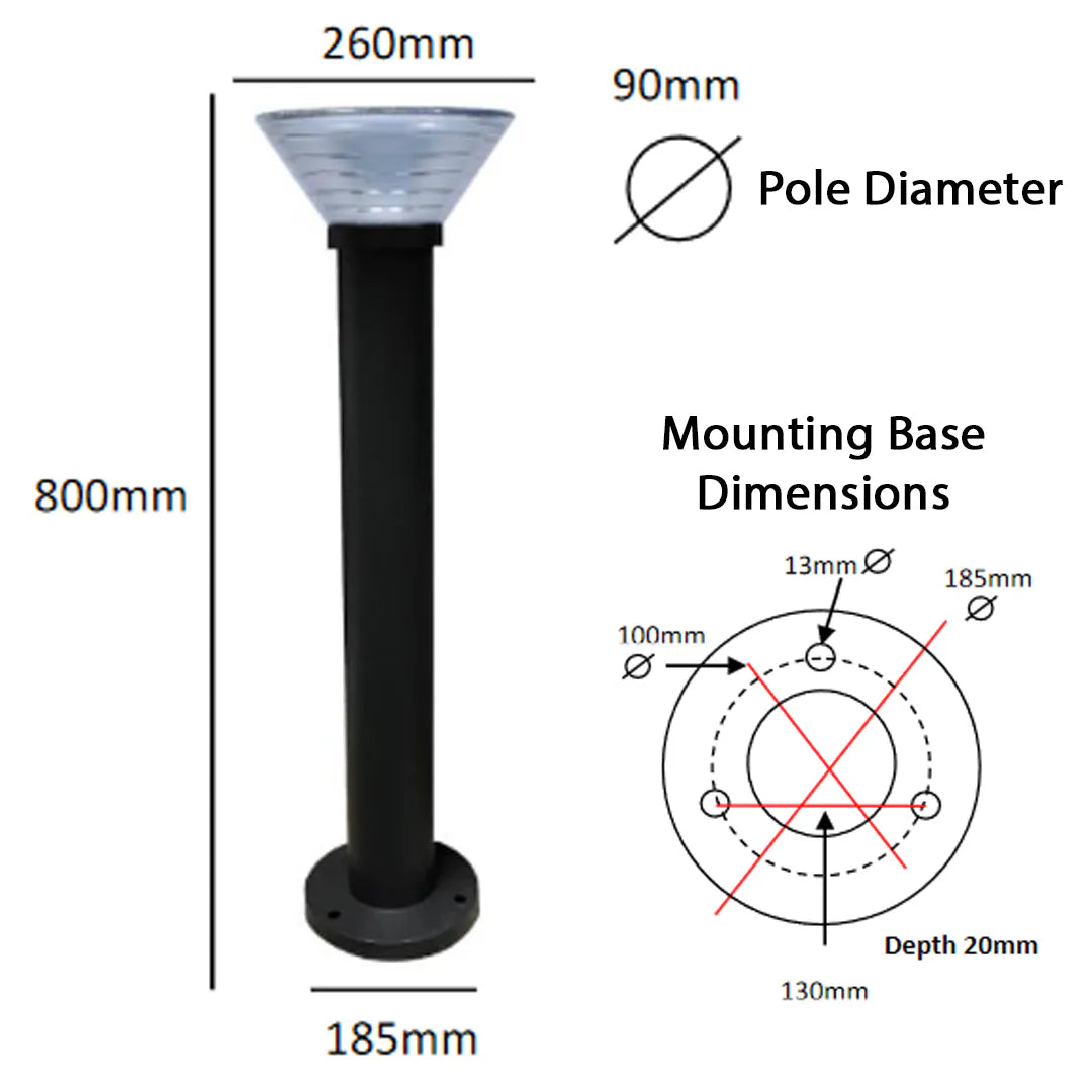 Pro Solar OLYMPIA - 800mm Solar Path Light with External Mounting Base