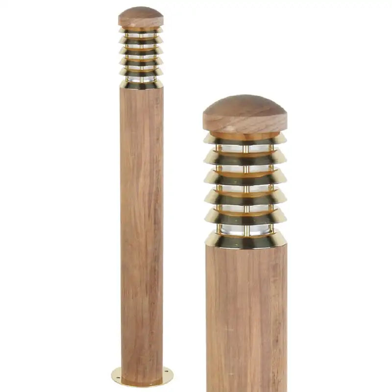 Tectona - Natural Teak Wooden Bollard Light with Brass Louvres