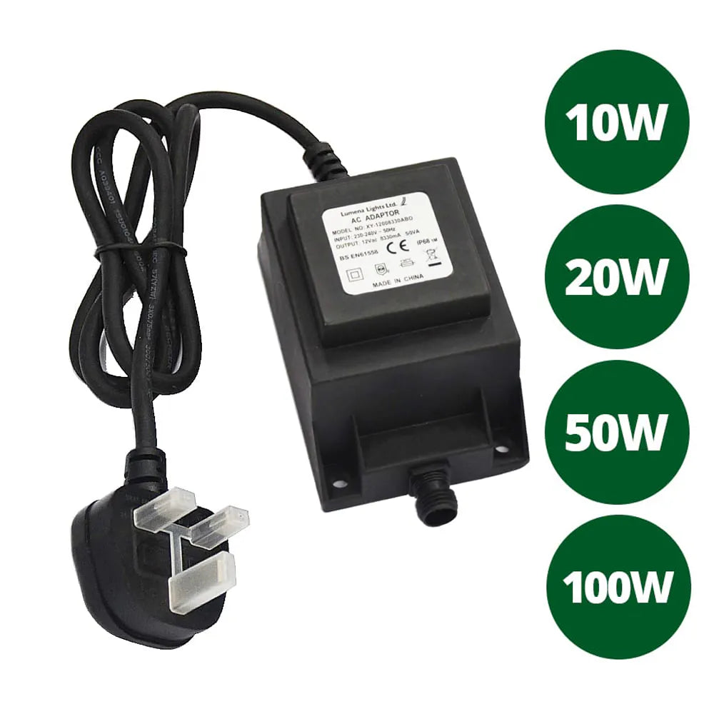 12v AC Waterproof Transformer (Various Wattages) - Open-ended Output Cable