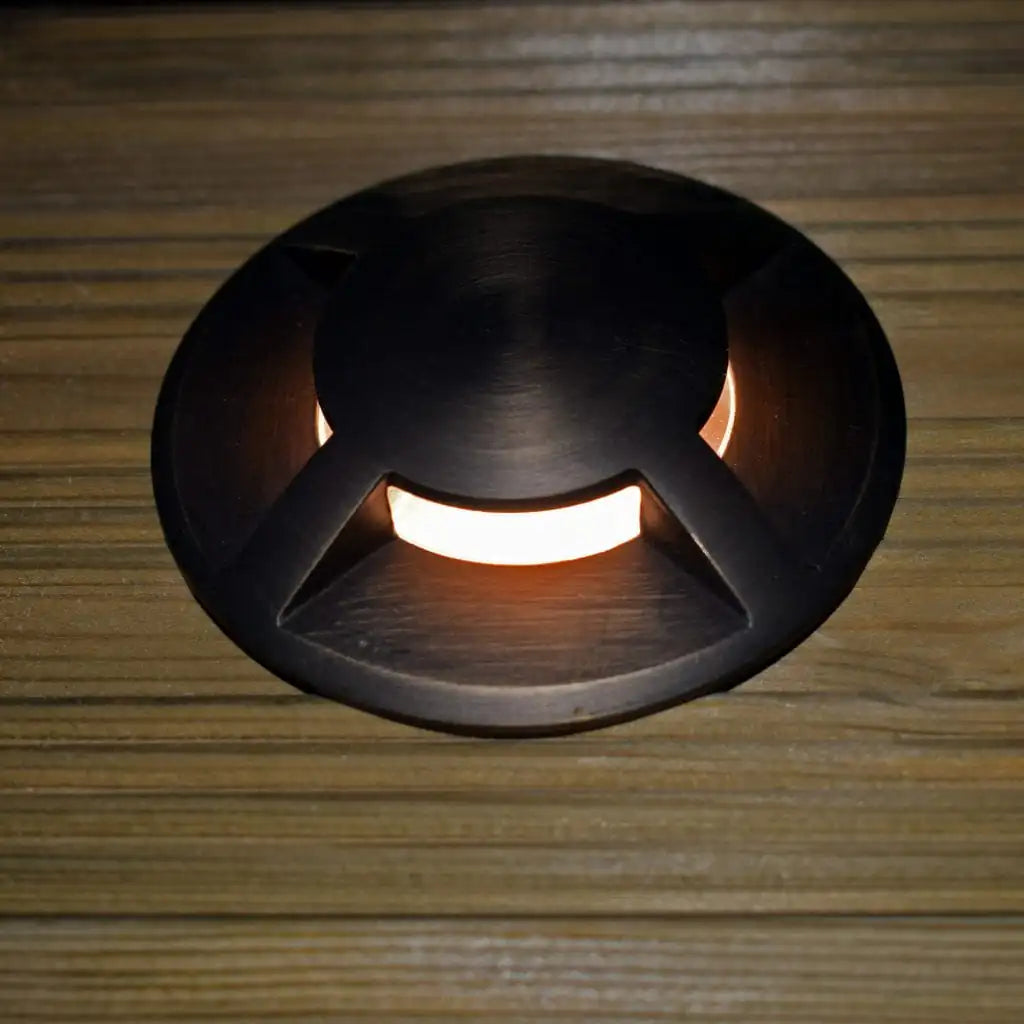 QuadMarka - 12v Plug and Play 4 Way Recessed Ground / Step Light – Brass (Rustic Bronze Finish)