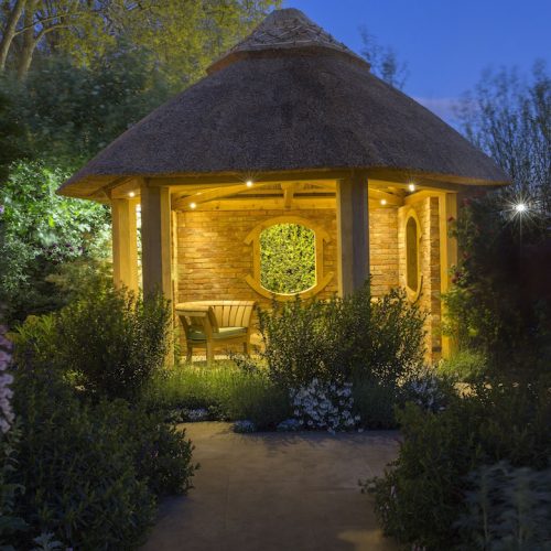 outdoor garden lights in summerhouse